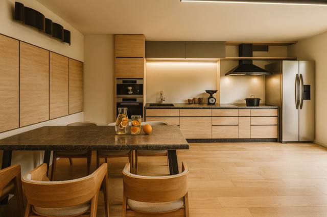Render White Diamond: La continuità tra interno ed esterno trasforma la luce in un materiale architettonico da abitare. Le aperture, i pavimenti e la disposizione degli arredi sono pensati per accompagnare lo sguardo e rendere più naturale il passaggio verso la terrazza. La scelta migliora sia la percezione dello spazio sia la sua flessibilità quotidiana. La luce è stata pensata per non creare riflessi fastidiosi, lasciando ogni superficie percepibile sia di giorno sia dopo il tramonto. Ogni elemento contribuisce a definire l’identità della vista 7 del portfolio White Diamond.